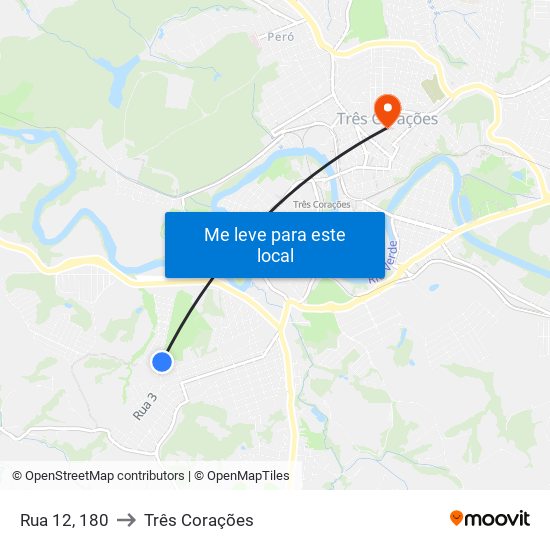 Rua 12, 180 to Três Corações map