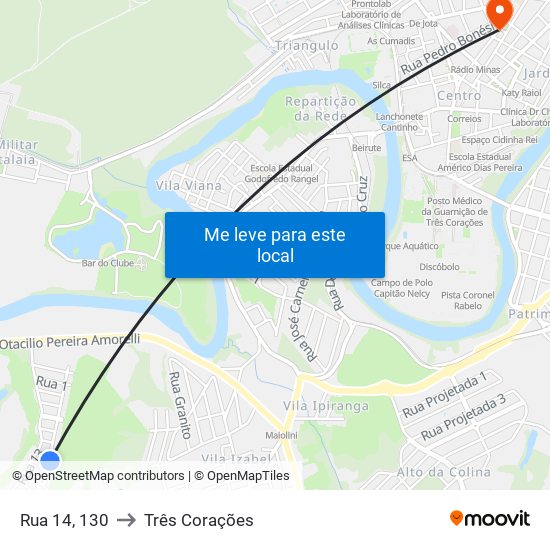 Rua 14, 130 to Três Corações map