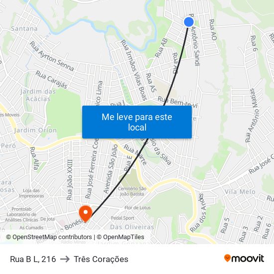 Rua B L, 216 to Três Corações map