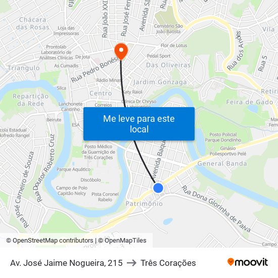 Av. José Jaime Nogueira, 215 to Três Corações map