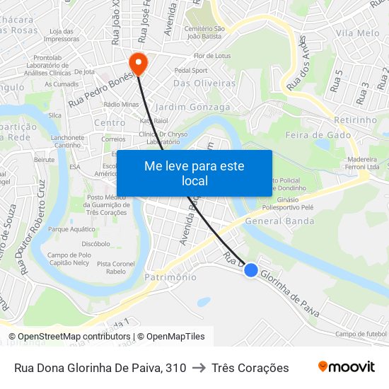 Rua Dona Glorinha De Paiva, 310 to Três Corações map