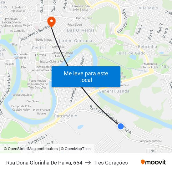 Rua Dona Glorinha De Paiva, 654 to Três Corações map