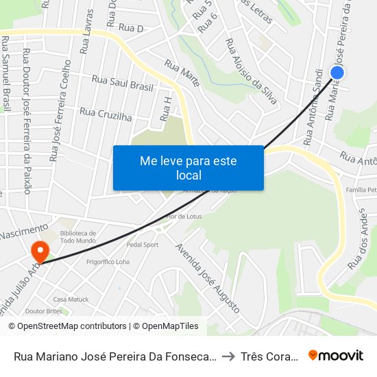 Rua Mariano José Pereira Da Fonseca Reis, 290 to Três Corações map