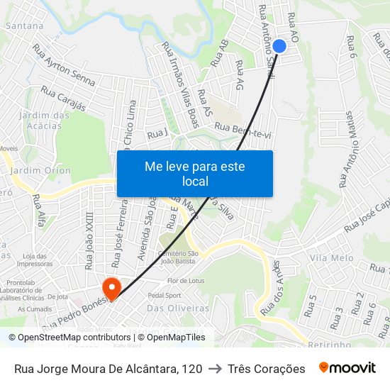 Rua Jorge Moura De Alcântara, 120 to Três Corações map
