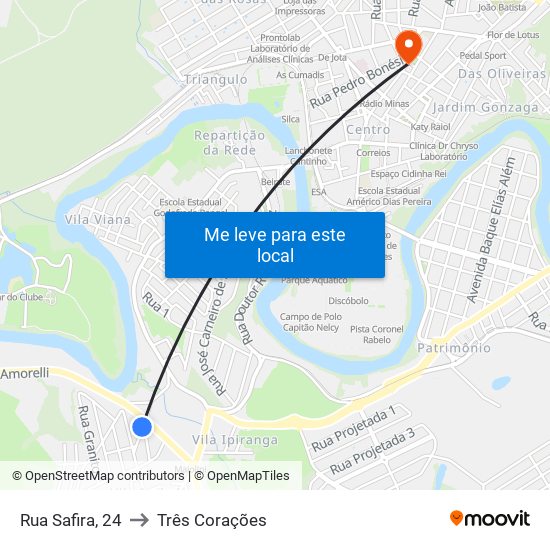 Rua Safira, 24 to Três Corações map