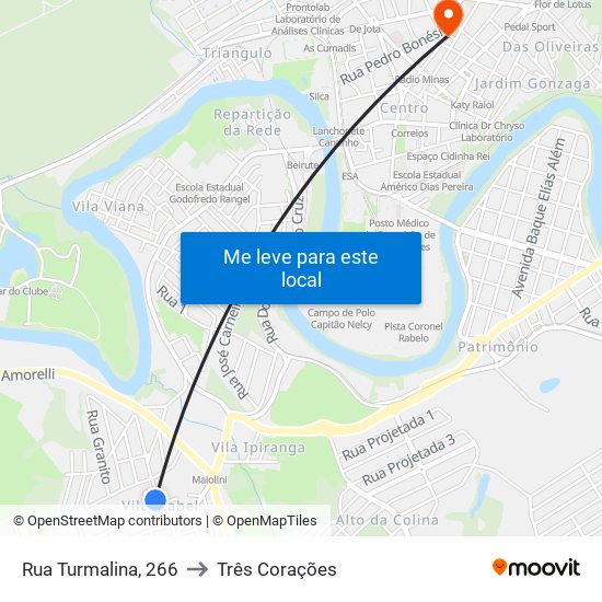 Rua Turmalina, 266 to Três Corações map