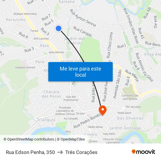 Rua Edson Penha, 350 to Três Corações map