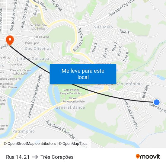 Rua 14, 21 to Três Corações map