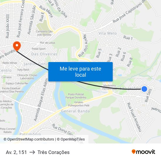 Av. 2, 151 to Três Corações map