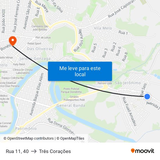 Rua 11, 40 to Três Corações map