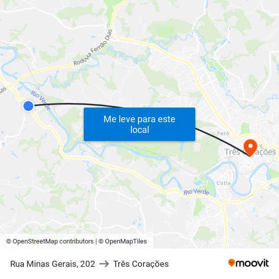 Rua Minas Gerais, 202 to Três Corações map