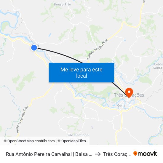Rua Antônio Pereira Carvalhal | Balsa Da Flora to Três Corações map