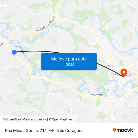 Rua Minas Gerais, 211 to Três Corações map