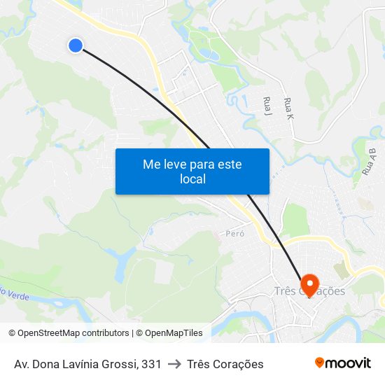 Av. Dona Lavínia Grossi, 331 to Três Corações map