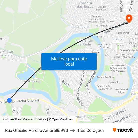 Rua Otacílio Pereira Amorelli, 990 to Três Corações map