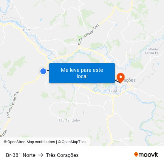 Br-381 Norte to Três Corações map