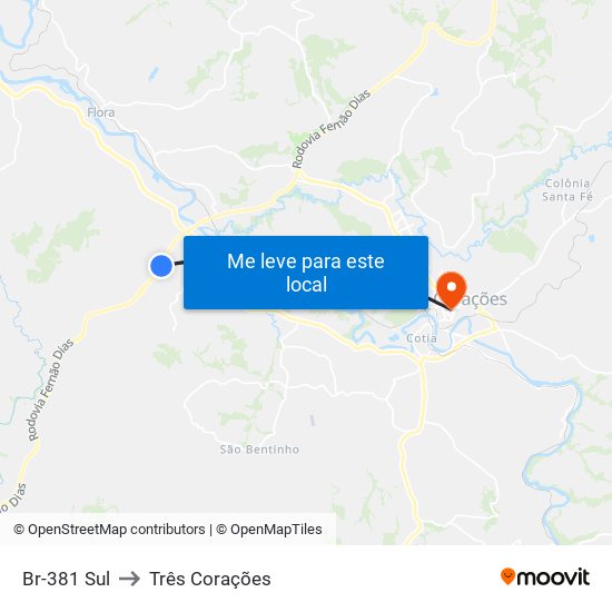 Br-381 Sul to Três Corações map