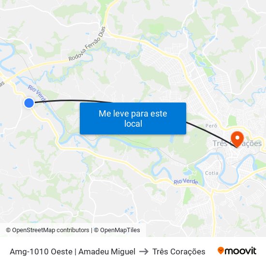 Amg-1010 Oeste | Amadeu Miguel to Três Corações map