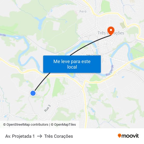 Av. Projetada 1 to Três Corações map