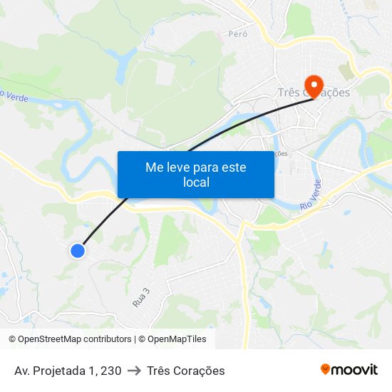 Av. Projetada 1, 230 to Três Corações map