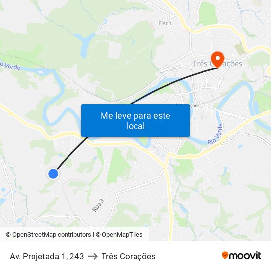 Av. Projetada 1, 243 to Três Corações map