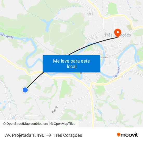 Av. Projetada 1, 490 to Três Corações map