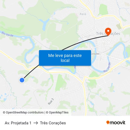 Av. Projetada 1 to Três Corações map