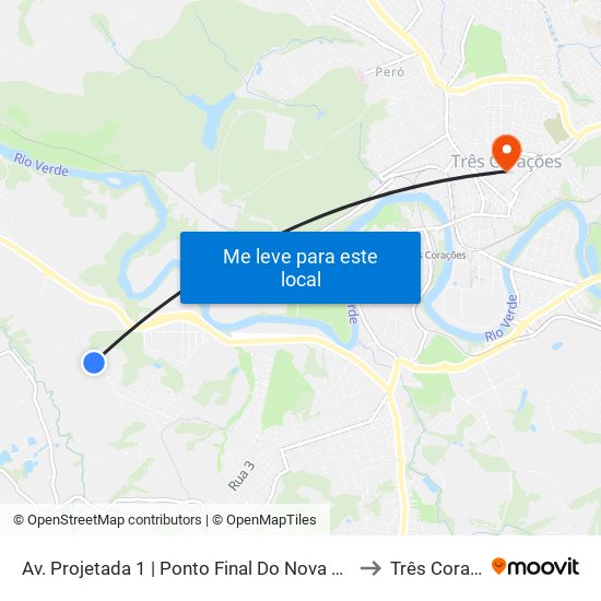 Av. Projetada 1 | Ponto Final Do Nova Três Corações to Três Corações map