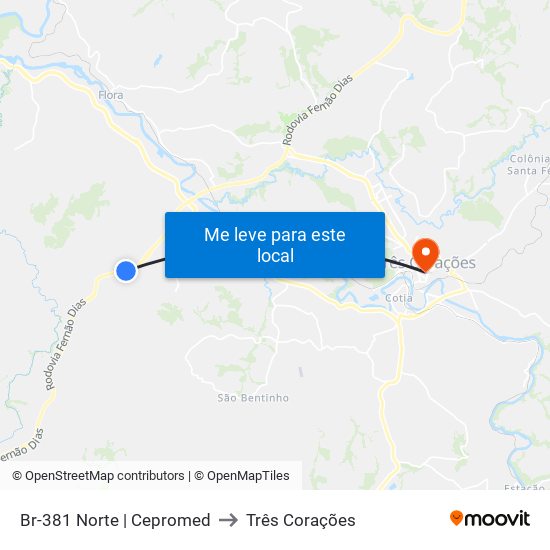 Br-381 Norte | Cepromed to Três Corações map