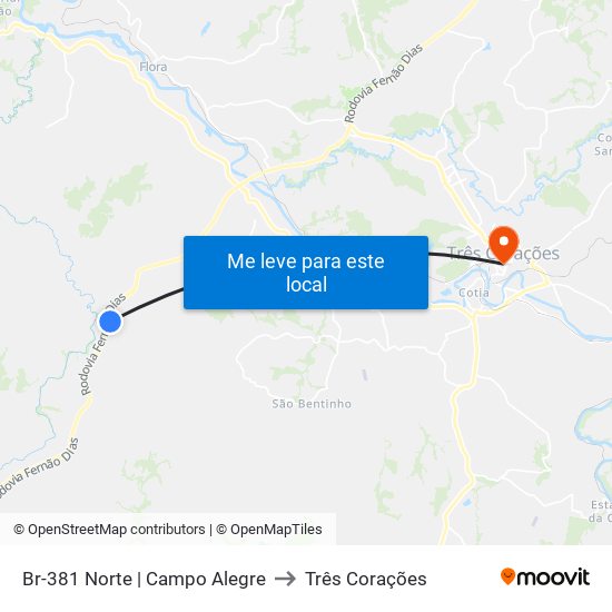 Br-381 Norte | Campo Alegre to Três Corações map