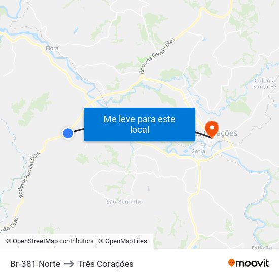 Br-381 Norte to Três Corações map