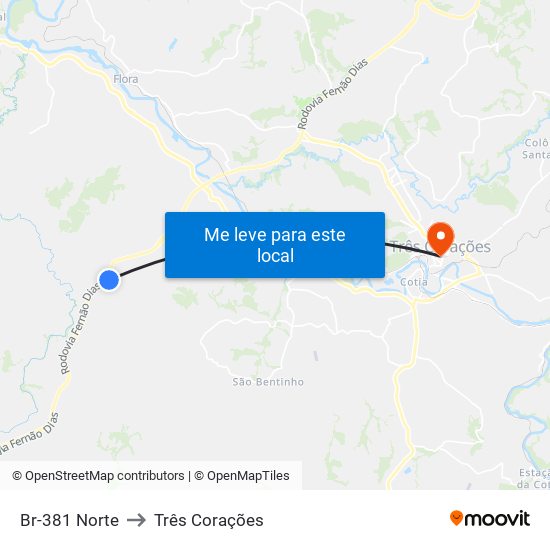 Br-381 Norte to Três Corações map