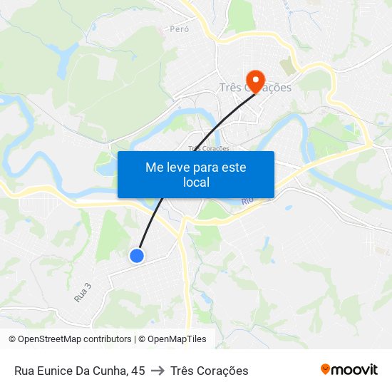 Rua Eunice Da Cunha, 45 to Três Corações map