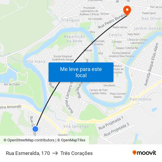 Rua Esmeralda, 170 to Três Corações map