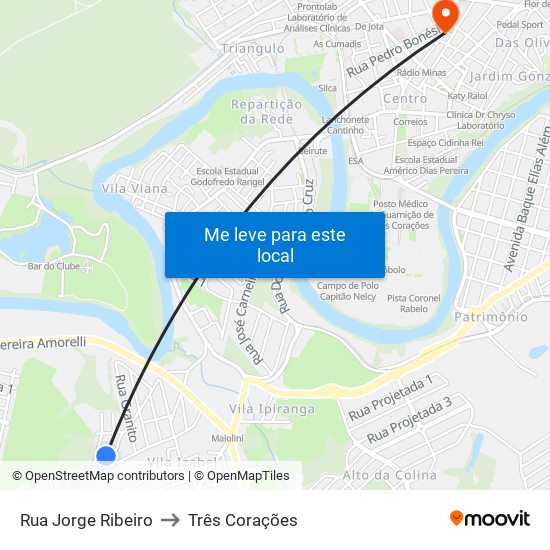 Rua Jorge Ribeiro to Três Corações map