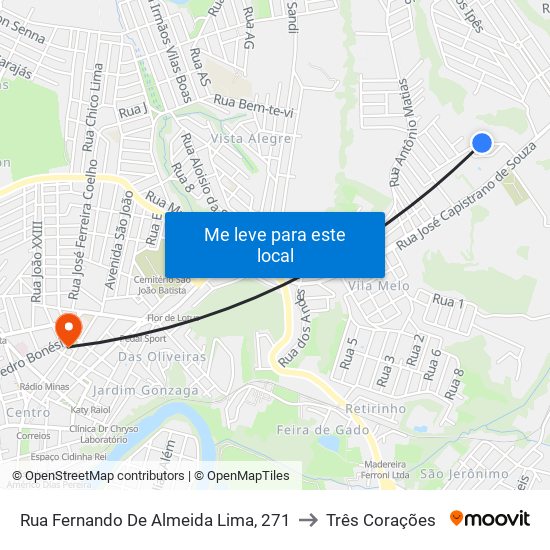 Rua Fernando De Almeida Lima, 271 to Três Corações map