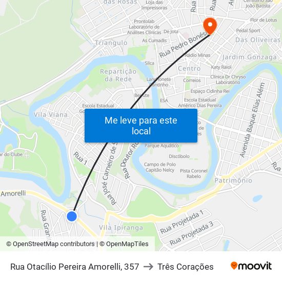 Rua Otacílio Pereira Amorelli, 357 to Três Corações map