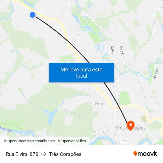 Rua Elvira, 878 to Três Corações map