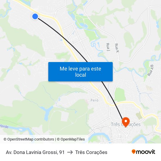 Av. Dona Lavínia Grossi, 91 to Três Corações map