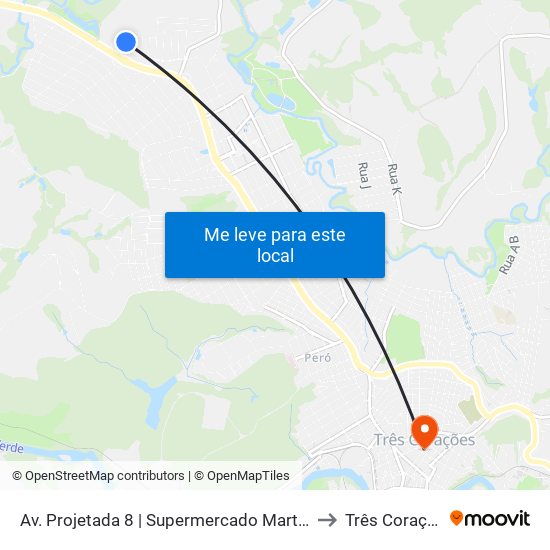 Av. Projetada 8 | Supermercado Mart Minas to Três Corações map