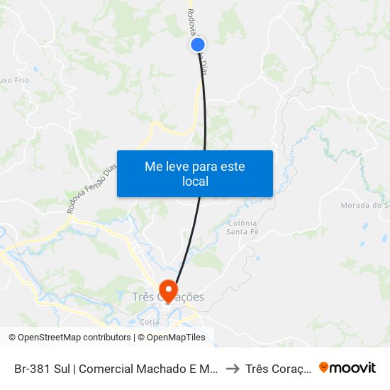 Br-381 Sul | Comercial Machado E Machado to Três Corações map