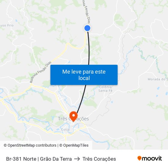 Br-381 Norte | Grão Da Terra to Três Corações map