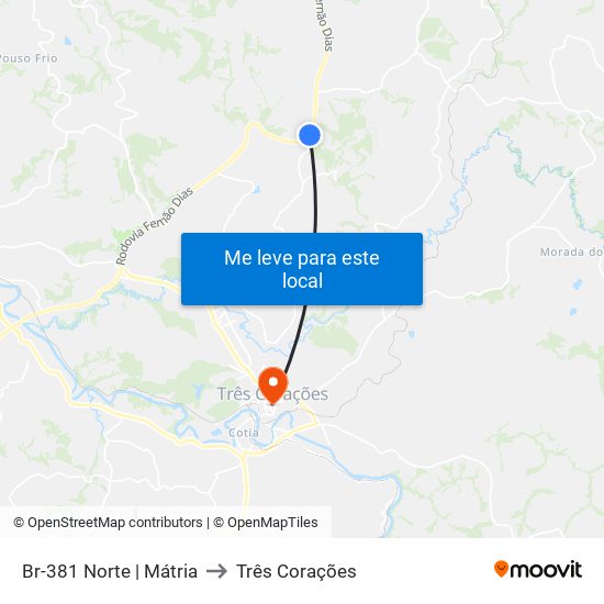 Br-381 Norte | Mátria to Três Corações map