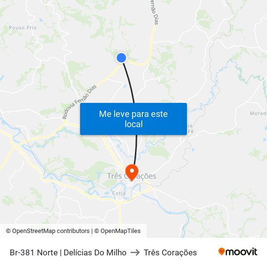 Br-381 Norte | Delícias Do Milho to Três Corações map