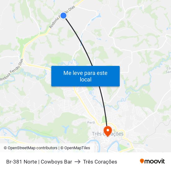 Br-381 Norte | Cowboys Bar to Três Corações map