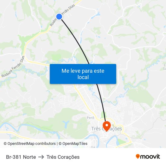 Br-381 Norte to Três Corações map