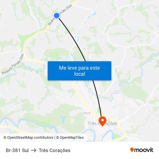 Br-381 Sul to Três Corações map