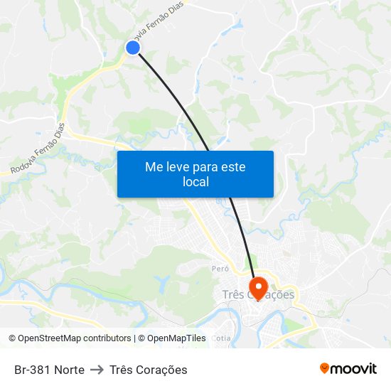 Br-381 Norte to Três Corações map