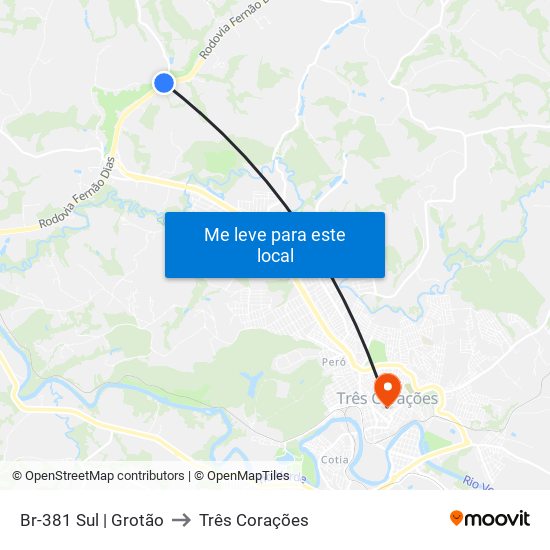 Br-381 Sul | Grotão to Três Corações map