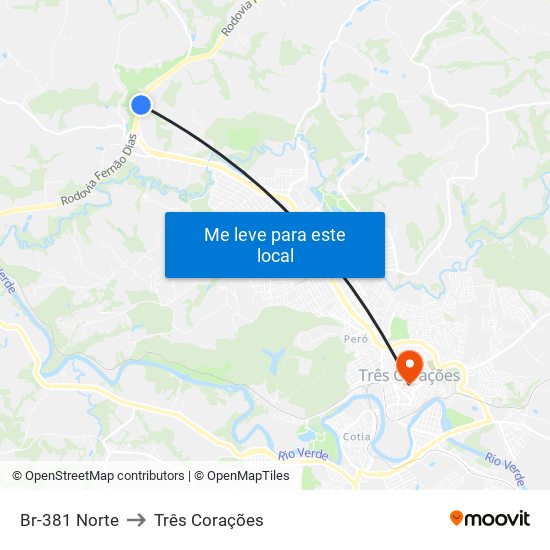Br-381 Norte to Três Corações map